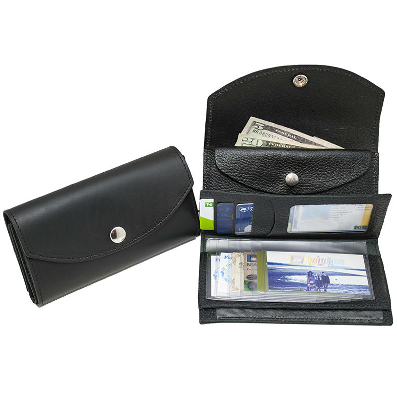 ladies black leather organizer wallet
