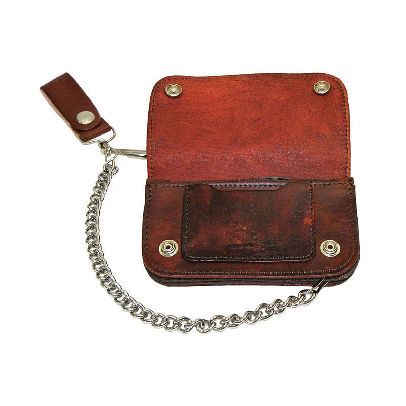 western scene brown leather chain wallet