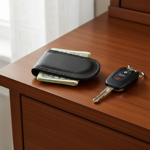 Black Pebbled Leather Magnetic Money Clip