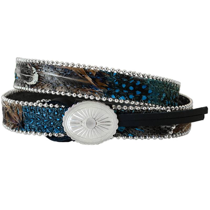 blue feather concho hat band