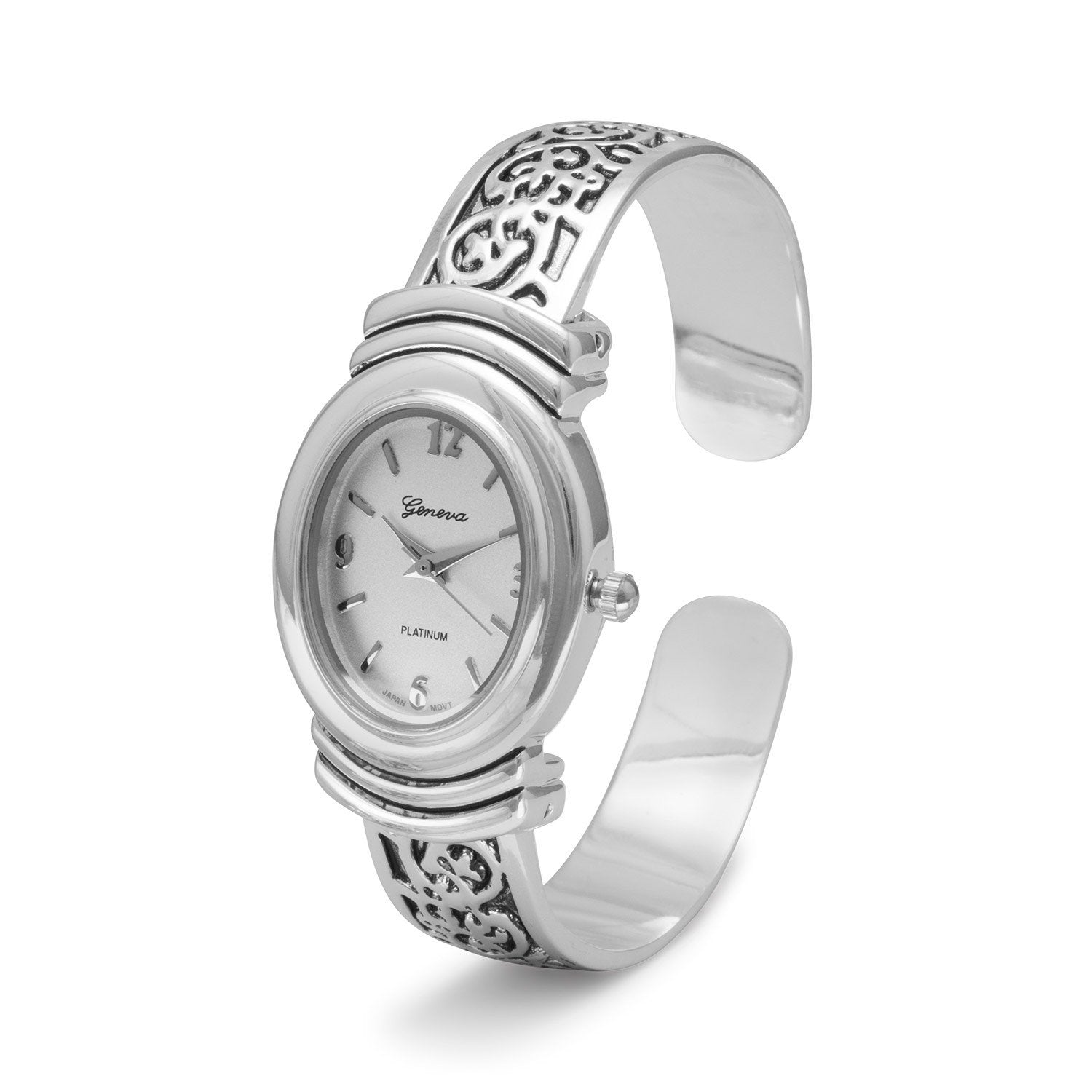 ladies oxidized scroll cuff watch