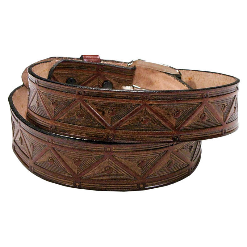 aztec triangles brown leather belt