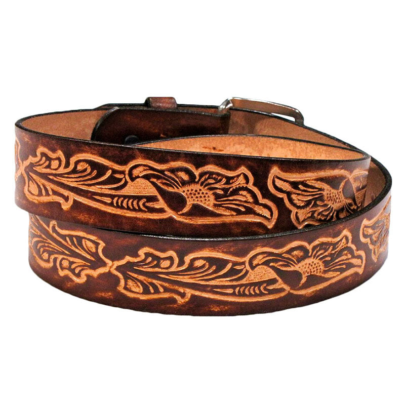 western scrolls brown leather belt