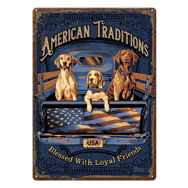 american traditions dogs tin sign