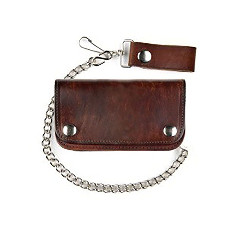 antique brown leather biker wallet with chain