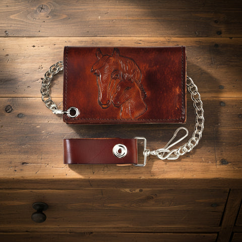 Antique Embossed Trifold Horses Bikers Wallet