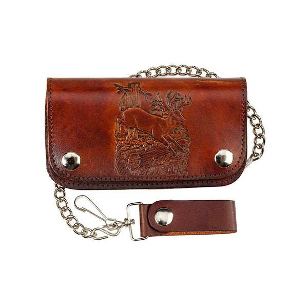 antique leather deer biker wallet with chain