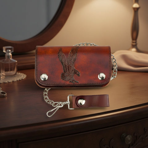 Antique Leather Eagle Biker Wallet with Chain