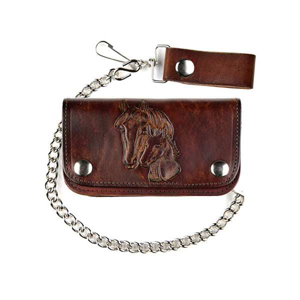 antique leather horses biker wallet with chain