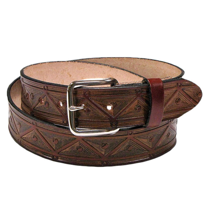 aztec triangles brown leather belt