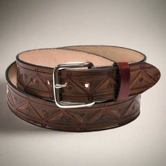 Aztec Triangles Brown Leather Belt XM-5505 | Buffalo Trader Online