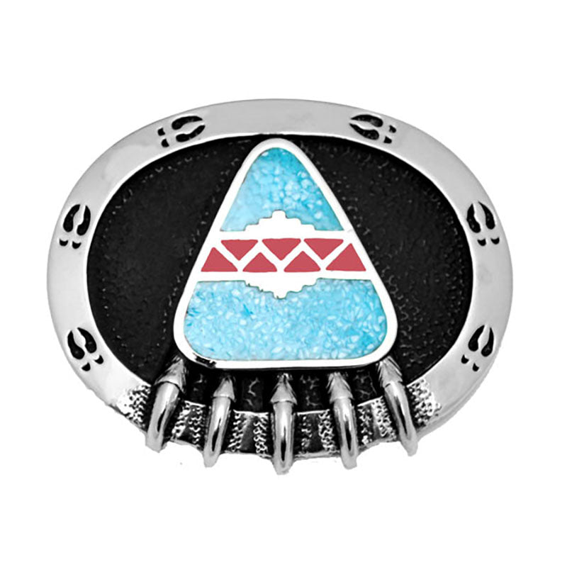 bear claw turquoise and coral belt buckle