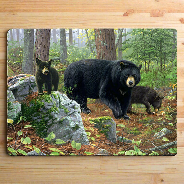 bear family foraging glass cutting board