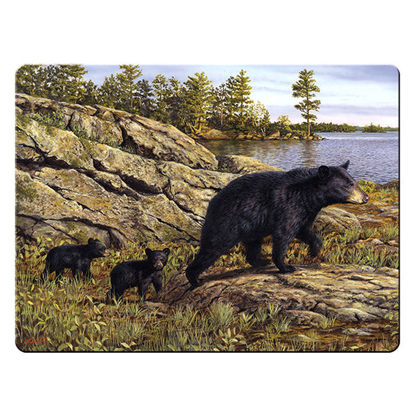 bear family rock climbing glass cutting board