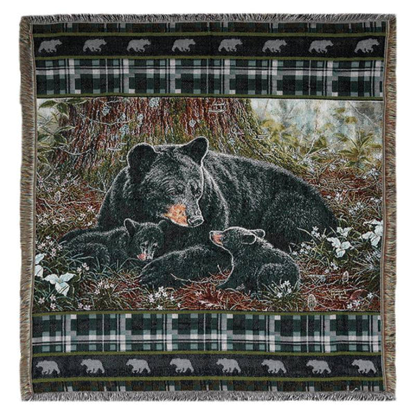 black bear family tapestry throw blanket