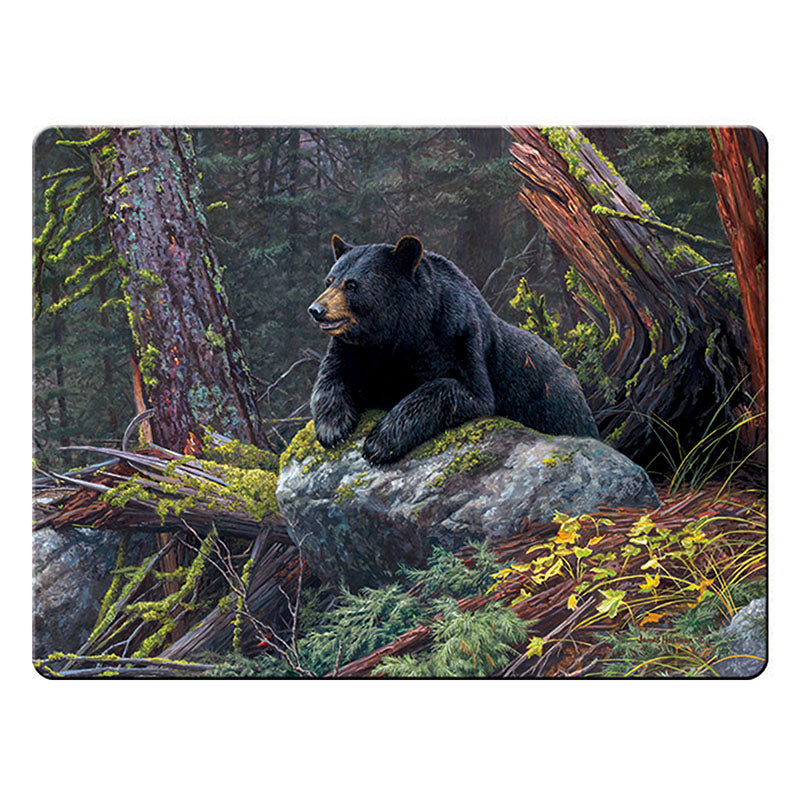 black bear taking a break glass cutting board