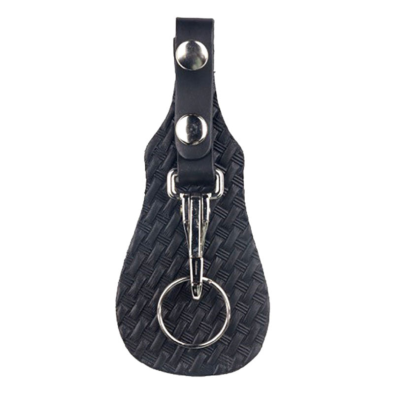 black leather basketweave key fob