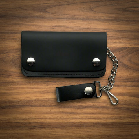 Black Leather Bikers Wallet with Chain