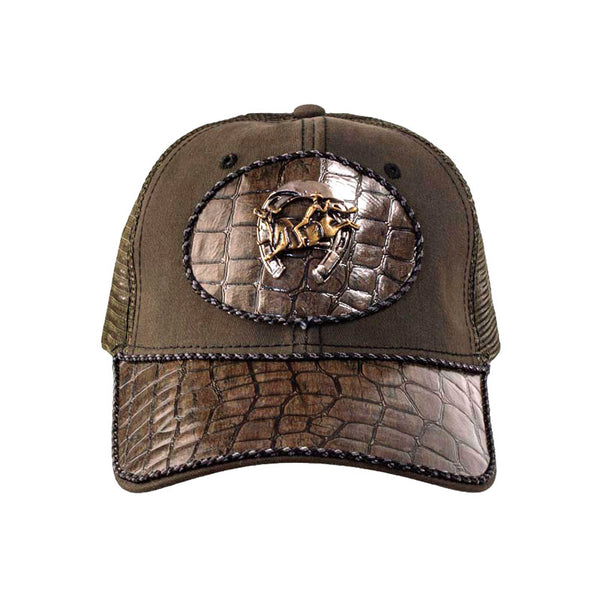 brown alligator leather horseshoe and bull rider baseball cap