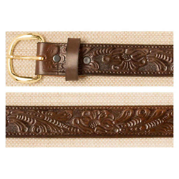 brown floral tooled leather belt