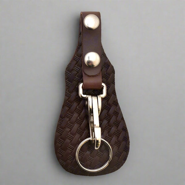 brown leather basketweave key fob