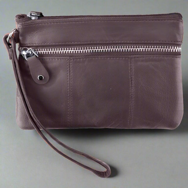 brown wristlet zippered handbag