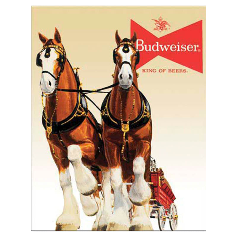 budweiser clydesdales horse and wagon tin sign