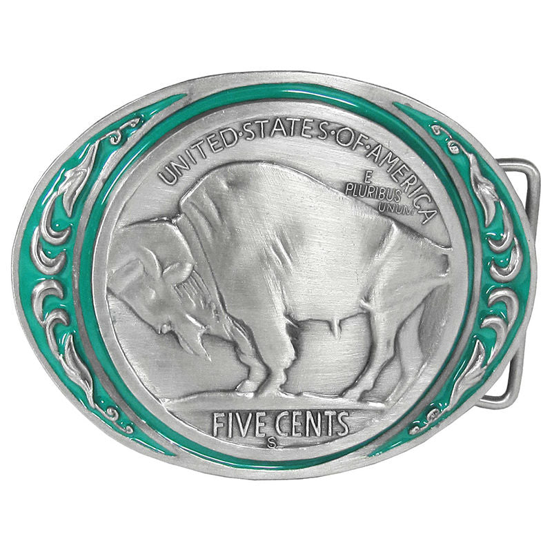 buffalo coin enameled belt buckle