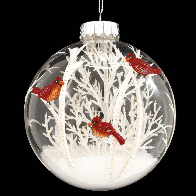 cardinal scene in white tree ornament