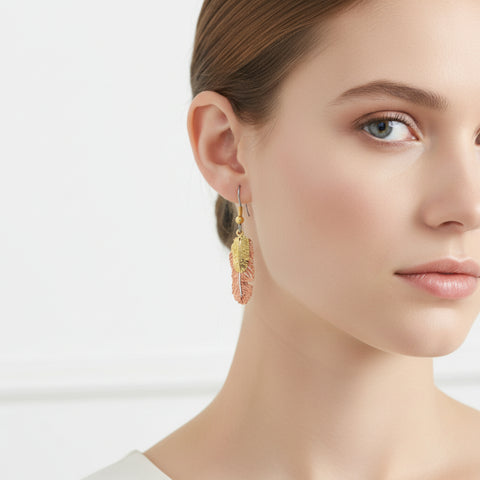 Copper Plated Double Feather Earrings