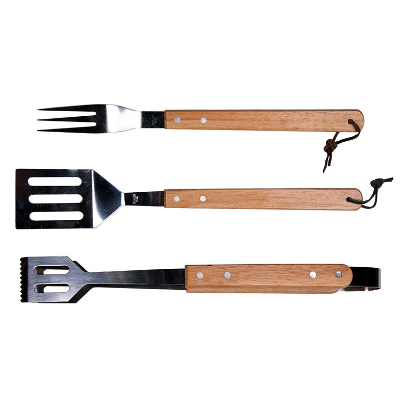 country wooden bbq grilling utensils set