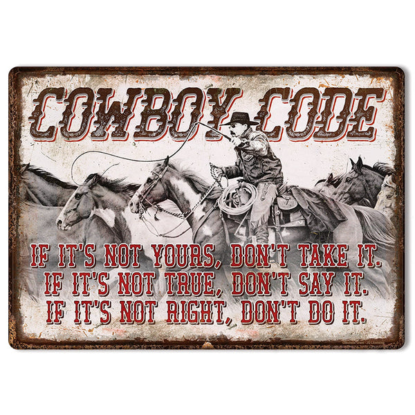 cowboy code tin sign