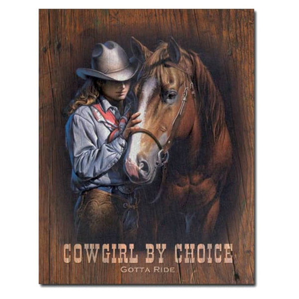 cowgirl by choice tin sign