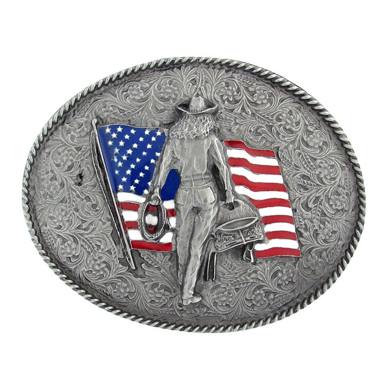 cowgirl oval american flag belt buckle