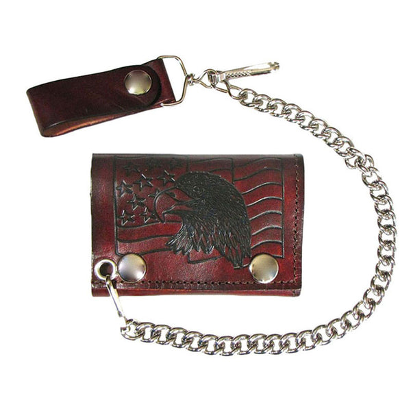 eagle and flag brown leather chain wallet