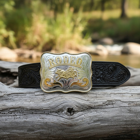 Extra Large Bullrider Rodeo German Silver Belt Buckle