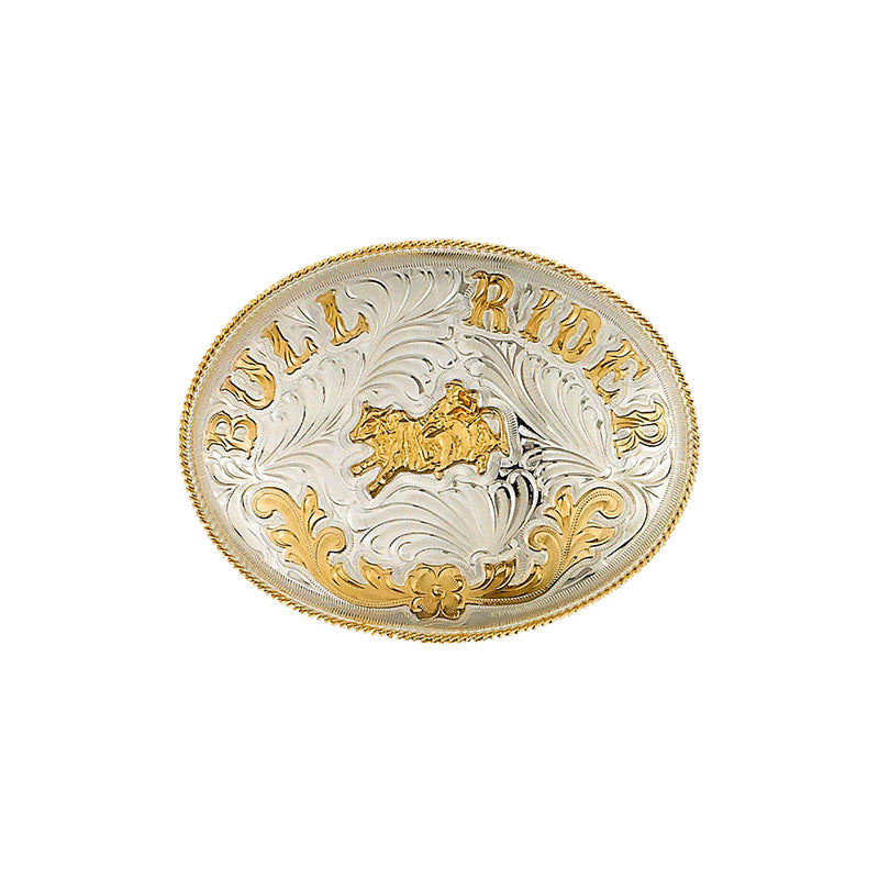 extra large german silver & gold bull rider belt buckle