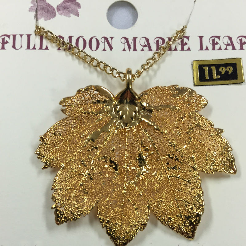 full moon maple gold leaf necklace