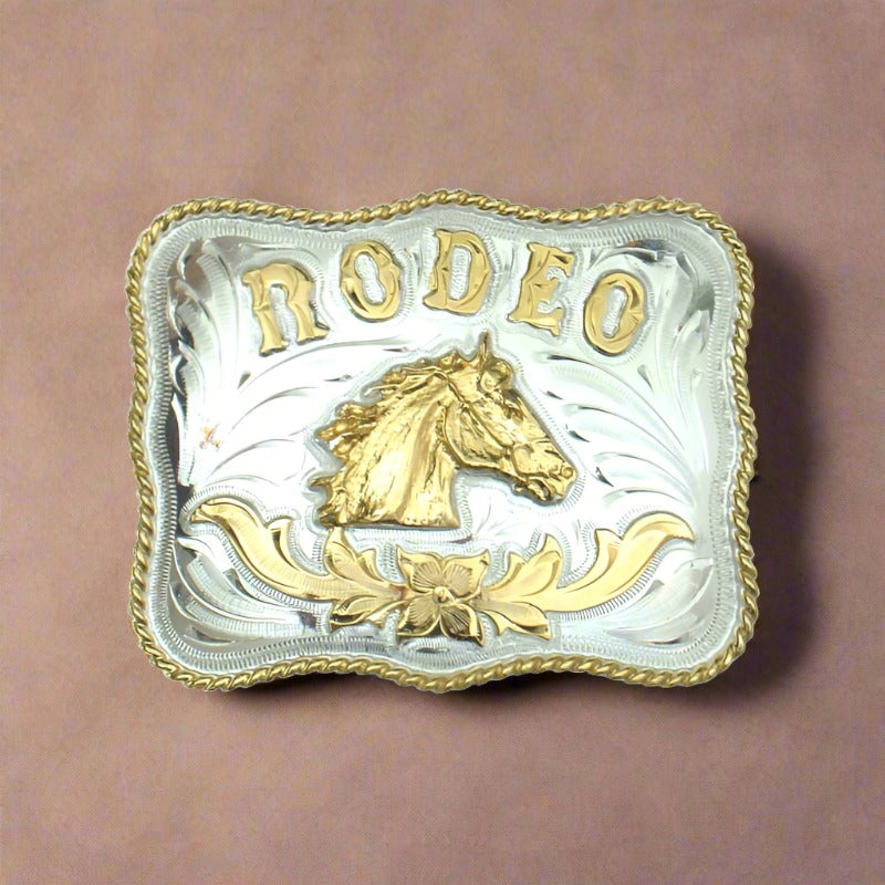 Sunrise Outlet German Silver Tone and Gold Tone Rodeo Belt Buckle