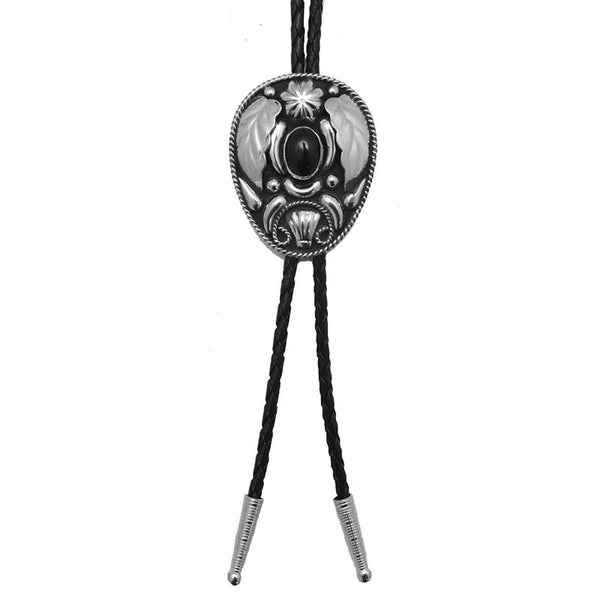 german silver and onyx bolo tie
