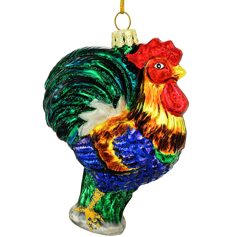 glass rooster ornament