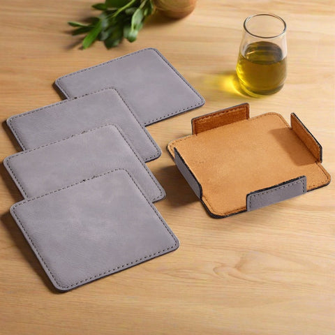 Gray Leatherette Coasters - Set of 4