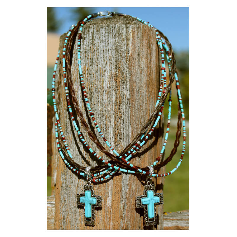 Horsehair Turquoise Cross Necklace N5-T Buffalo Trader Online