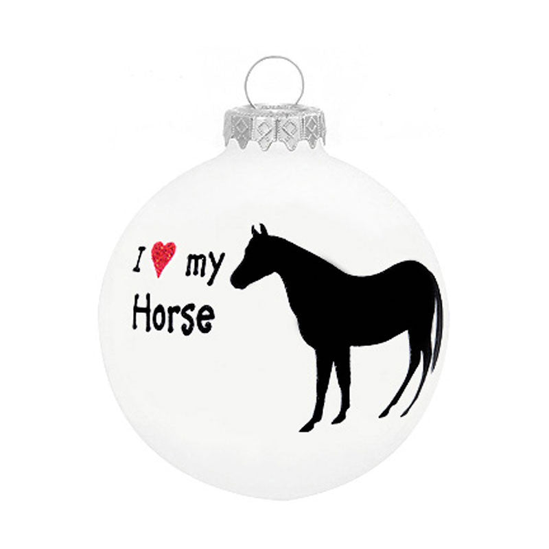 i love my horse glass ornament