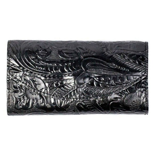 ladies black tooled leather organizer wallet
