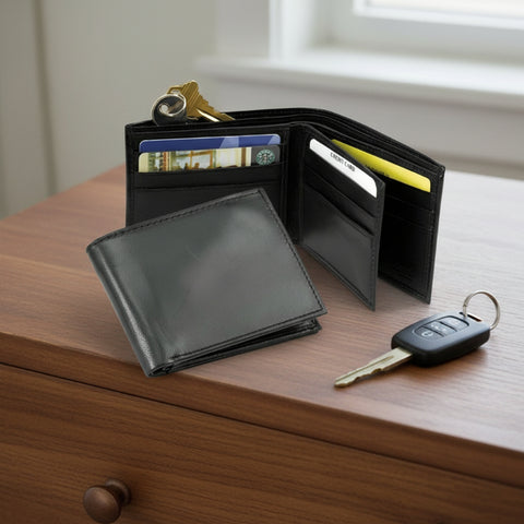 Mens Black Leather Bifold Wallet