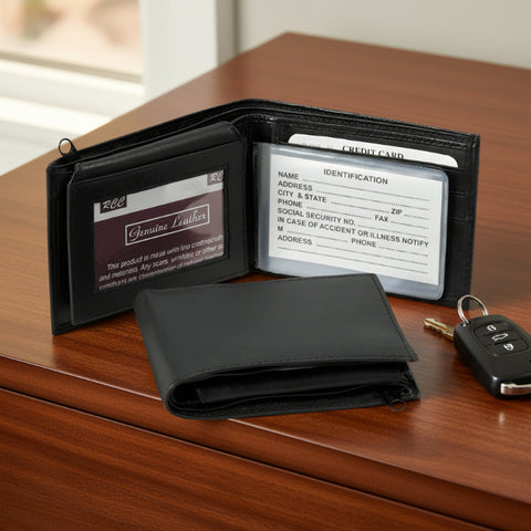 Mens Black Leather Billfold Wallet