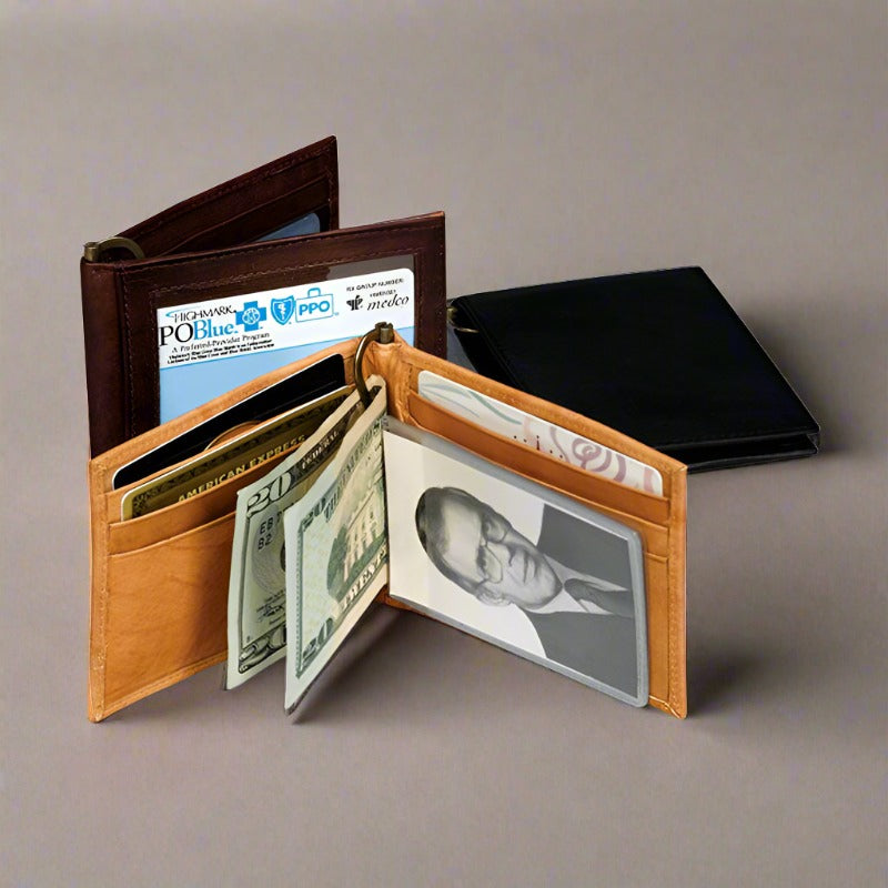 Mens Leather Card Holder with Money Clip MIN-2107 Tan