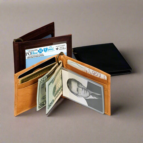 Mens Leather Card Holder with Money Clip