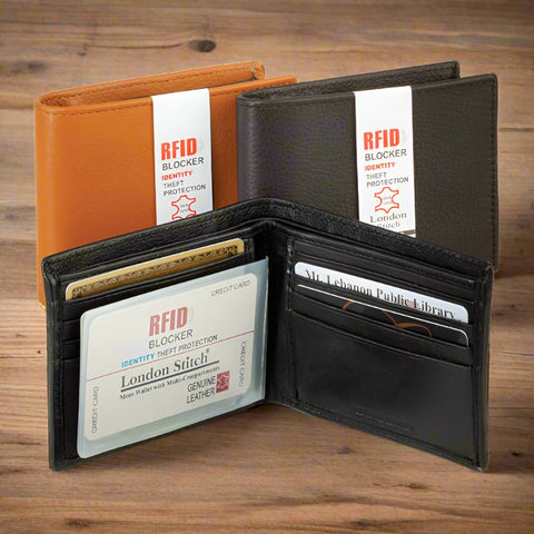 Mens Leather RFID Blocker Billfold Wallet